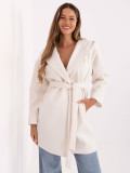 White transitional coat with hood and belt
