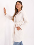 White transitional coat with hood and belt