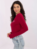 Burgundy blouse with embroidery and V-neck