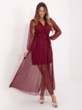 Burgundy maxi dress with belt and lining