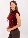 Elegant burgundy blouse with appliqué and sequins