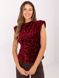 Elegant burgundy blouse with appliqué and sequins