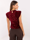 Elegant burgundy blouse with appliqué and sequins