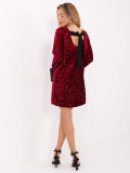 Burgundy mini cocktail dress with sequins and bow