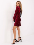 Burgundy mini cocktail dress with sequins and bow