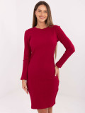 Burgundy ribbed pencil dress with long sleeves