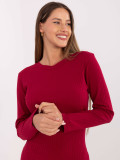 Burgundy ribbed pencil dress with long sleeves