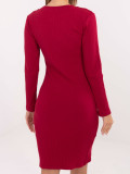 Burgundy ribbed pencil dress with long sleeves