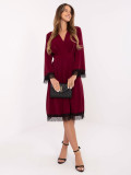Burgundy midi dress with lace and wrap neckline