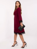 Burgundy midi dress with lace and wrap neckline