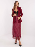 Burgundy polka dot midi skirt with lace