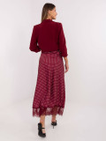 Burgundy polka dot midi skirt with lace