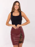 Burgundy faux leather mini skirt with lace