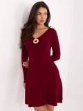 Burgundy ribbed knit mini dress with V-neckline