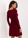 Burgundy ribbed knit mini dress with V-neckline