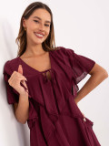 Oversize dress with short sleeves in burgundy