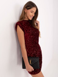 Burgundy sequin-embellished cocktail mini dress
