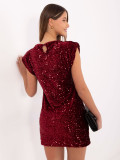 Burgundy sequin-embellished cocktail mini dress