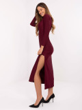 Burgundy midi pencil dress with long sleeves and V-neckline