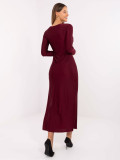 Burgundy midi pencil dress with long sleeves and V-neckline