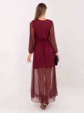 Burgundy maxi dress with belt and lining