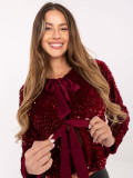 Elegant short burgundy cardigan with sequins and lining