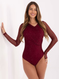 Elegant burgundy bodysuit with appliqué and long sleeves