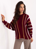 Burgundy openwork striped sweater