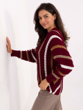 Burgundy openwork striped sweater