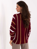 Burgundy openwork striped sweater
