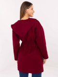 Burgundy transitional coat with hood and belt