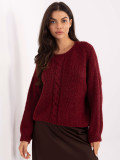 Burgundy sweater with round neckline and puff sleeves
