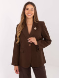Elegant brown blazer with brooch and lining
