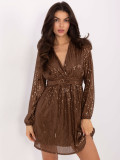 Brown flared mini dress with sequin detail