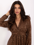 Brown flared mini dress with sequin detail