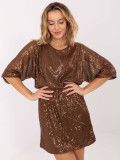 Brown cocktail mini dress with sequin application