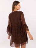 Brown flared mini dress with lace and tie detail