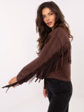 Brown Transitional Jacket with Fringes