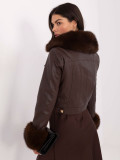 Short brown faux leather jacket with lining