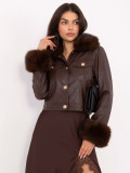Short brown faux leather jacket with lining