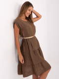 Brown Summer Dress with Belt and Ruffle