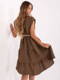 Brown Summer Dress with Belt and Ruffle