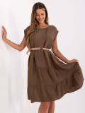 Brown Summer Dress with Belt and Ruffle