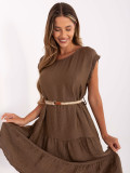 Brown Summer Dress with Belt and Ruffle