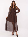 Brown maxi dress with appliqué and belt