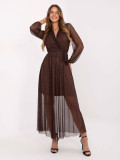 Brown maxi dress with appliqué and belt