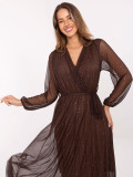 Brown maxi dress with appliqué and belt