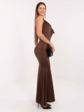 Elegant brown maxi dress with draped neckline