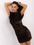 Brown mini cocktail dress with sequin application