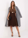Brown midi dress with appliqué and belt